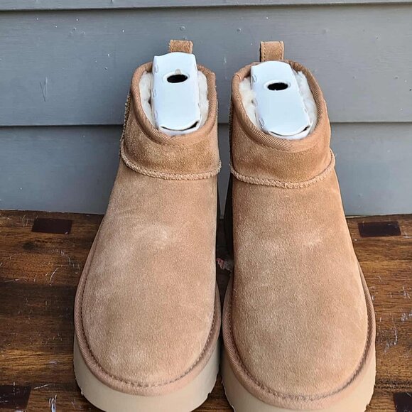 UGG New Heights Ultra Mini Platform Boots NWT! NEW! size 8 Suede Shearling - Picture 5 of 13